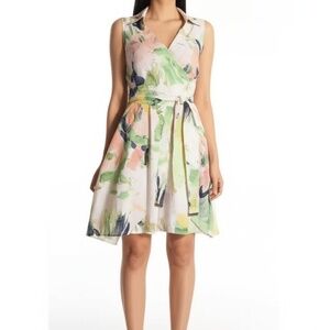 NWT DKNY Womens Size US Small Floral Collared  Dress Sleeveless Chic